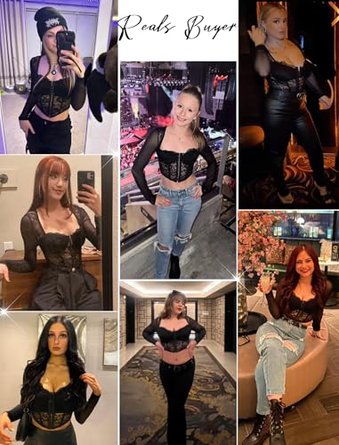 Avidlove Women Mesh Top Lace Crop Top Long Sleeve Sheer Blouse Y2K Mesh Shirts Sexy Going Out Tops Club Outfits4