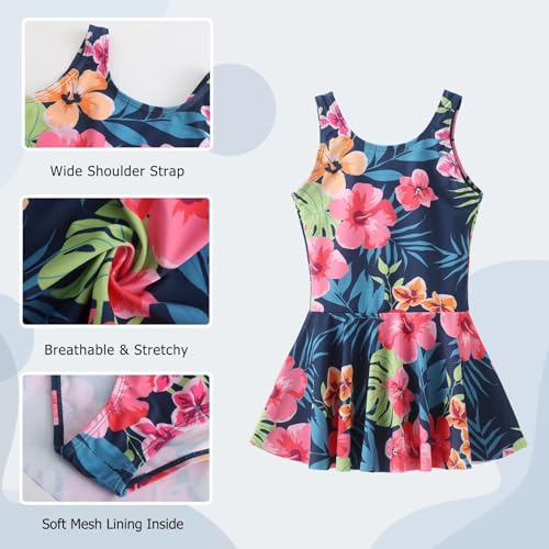 Image of Aisyee Girls One Piece Swimsuits Swim Dress for Girls Skirted Bathing Suit Hawaiian Skirt Swimwear 3-16 Years