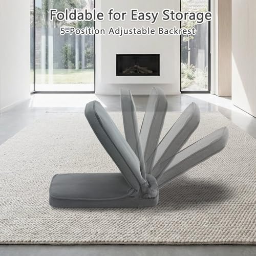 Image of Floor Chair with Adjustable Back Support, Foldable Padded Gaming Floor Seat for Adults & Kids, Multi-Position Meditation Chair with Corduroy Cover for Reading, Gaming & Watching TV (Grey)