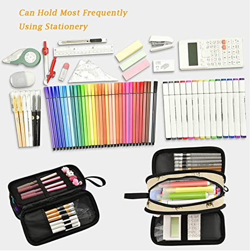 Image of Fustylead Rural Honeybee Retro Floral Large Pencil Pen Case Stationery Bag, 3 Compartments School College Office Desk Organizer Storage Pouch Marker for Teen Boys Girls Students-Beige