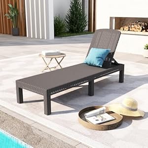 DIMAR GARDEN Outdoor Chaise LoungeResin Pool Lounge Chair Waterproof ReclinerMocha