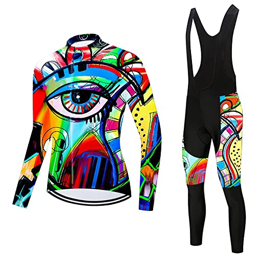 Women Cycling Jersey Set Long Sleeve Bike Shirts Clothing Full Zipper Bicycle Bibs Pant with 20D Padded Cycling Kit