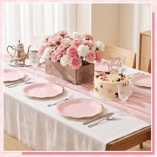 Image of NatNarr 30 Pcs Pink Plates with Gold Trim 9 Inch Pink and Gold Party Plates Scalloped Dinner Plate Disposable for Baby Shower, Wedding, Birthday, Bridal shower