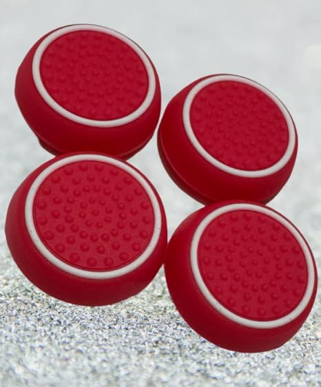 PearlBytes Thumb Grips compatible with PS4/PS5/XBOX Series, Quality Silicone Material - Gaming Accessories - 4pcs - Red & White