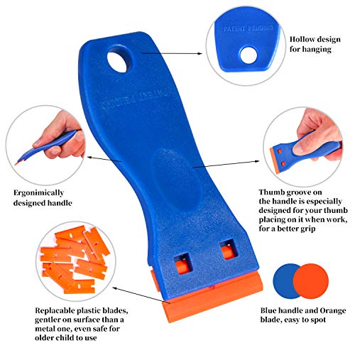 Plastic Razor Blade Scraper, 2 Pack Razor Scraper With 120 Pcs Razor Blades For Removing Glue, Sticker, Decals, Tint From Car Window And Glass(Blue) #TOP1
