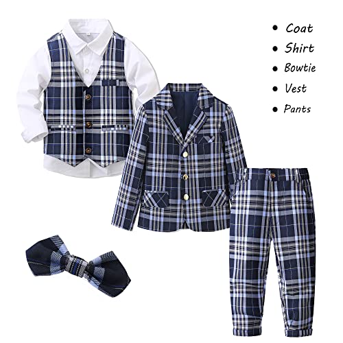 Kimocat Baby Boy Clothes Outfit Suit Long Sleeve Gentleman Tuxedo Vest Wedding Birthday Party Suit (As1, Age, 12_Months, Blue) #TOP4