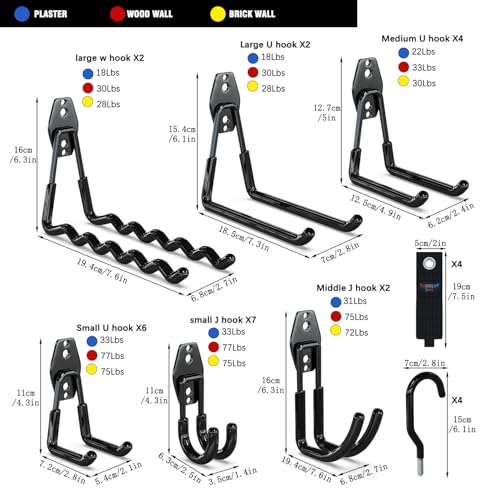 Image of 3-H Heavy Duty Garage Hooks, 31 Pack Wall Storage Organizer,Black