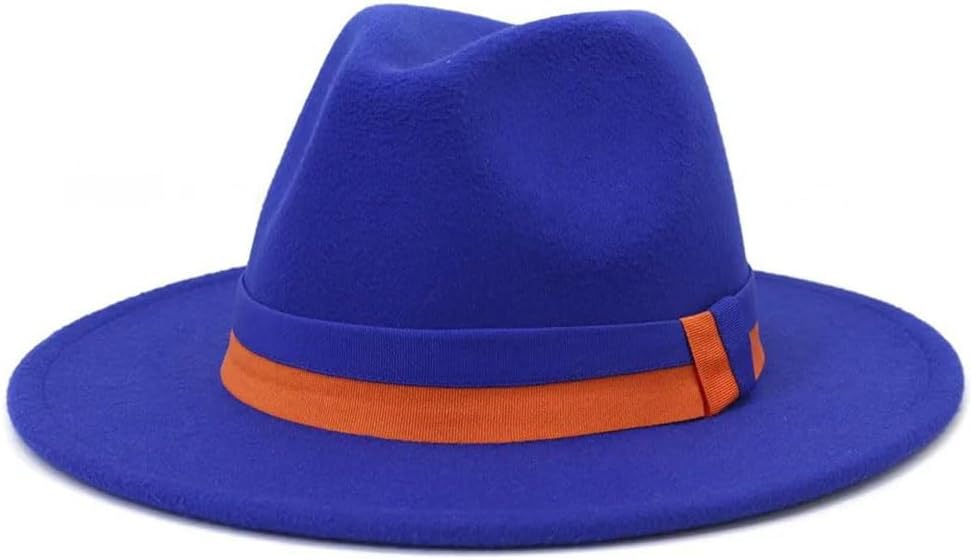 Felt Wide Brim Fedora Hat with Two Tone Ribbon Bow Decor Panama Cap for Men Women Wedding Church Party