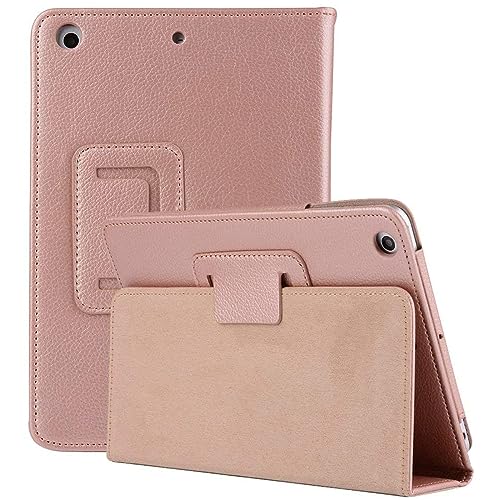 Leather Flip Stand Folio Case Plain Cover for Apple iPad Air 2nd Generation A1566 A1567 (Rose Gold)