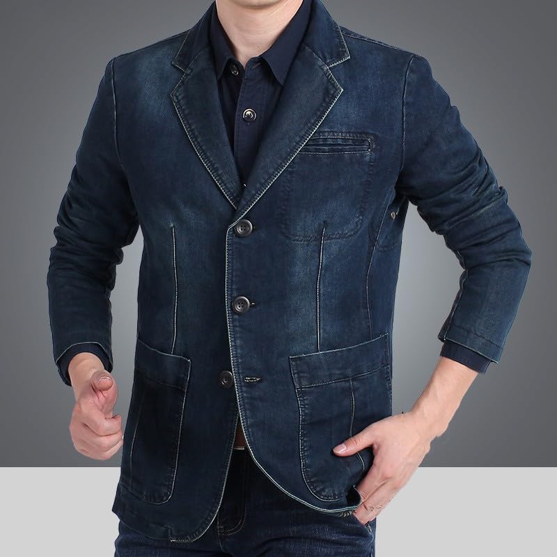 Blazer Da Uomo,Blazer In Denim Da Uomo Vestibilità Regolare, Casual, Business, Da Lavoro, 3 Bottoni, Retrò, Classico, Vestibilità Su Misura, Giacca Multitasche, Comoda Giacca Sportiva Da Indossar