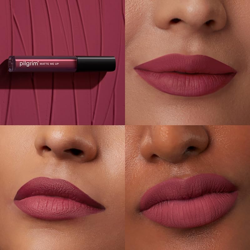 Image of Pilgrim Liquid Matte Lipstick - Pink Kisses | Lipstick for Women with Hyaluronic Acid & Spanish Squalane | Transferproof, Long Lasting & Non Drying with Hydrating Ingredients 3gms