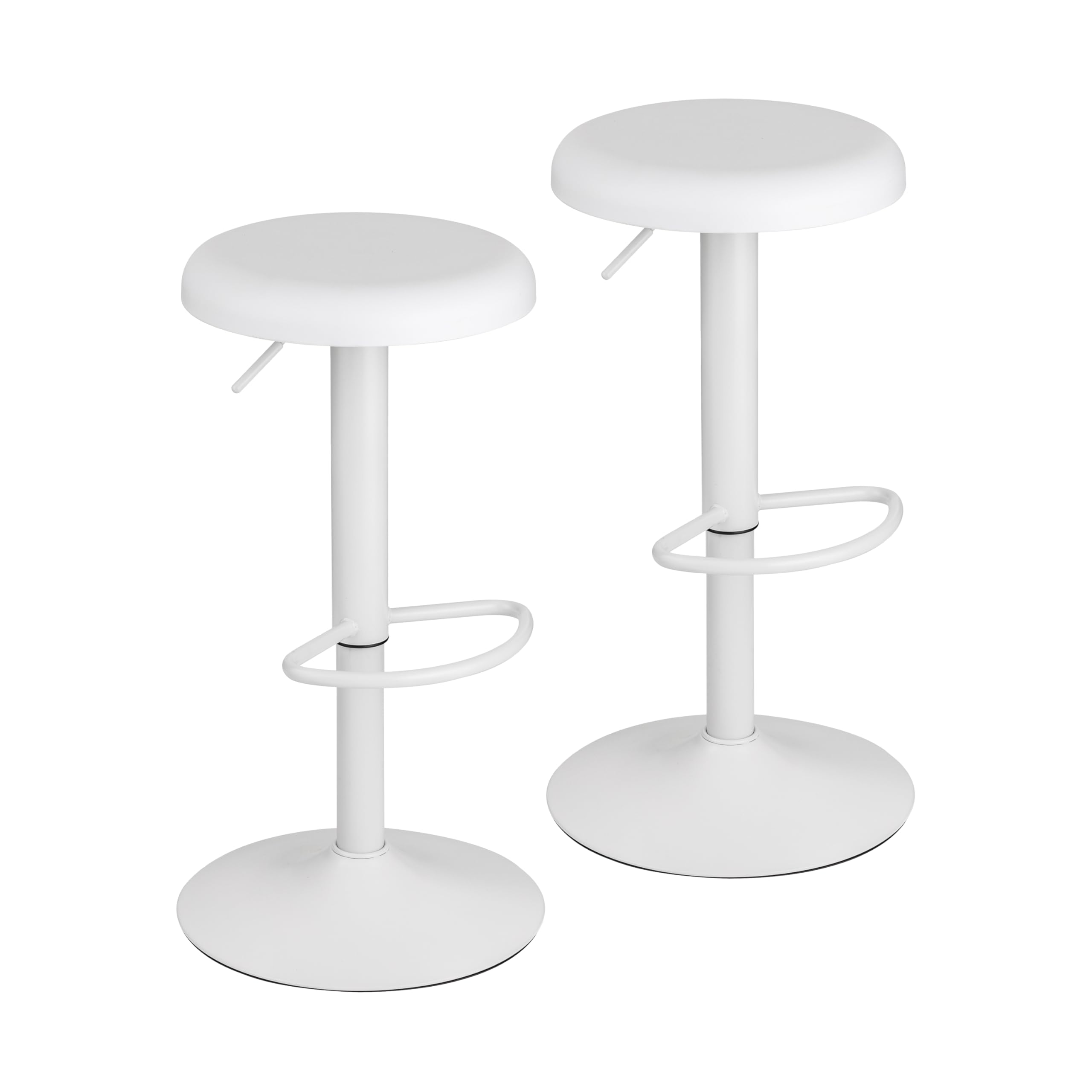 Baroni Home Set of Swivel Stools without Backrest, Height Adjustable, in PP and Steel Seat, for Dining Room, Kitchen, Bar, Lightweight and Easy Assembly, 35 x 35 x 55-76 cm, White, 2 Pieces