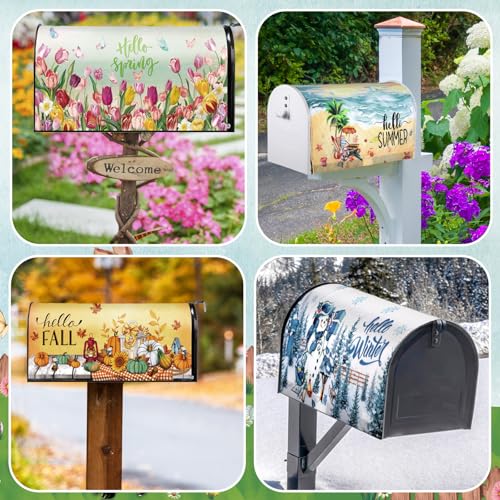 Image of Dispowreath 12 Pcs Vintage Seasonal Mailbox Covers Magnetic Standard Size 18 x 21 Inch Valentines Spring St Patricks Easter Magnetic Mailbox Covers for Garden Yard Outdoor Decor