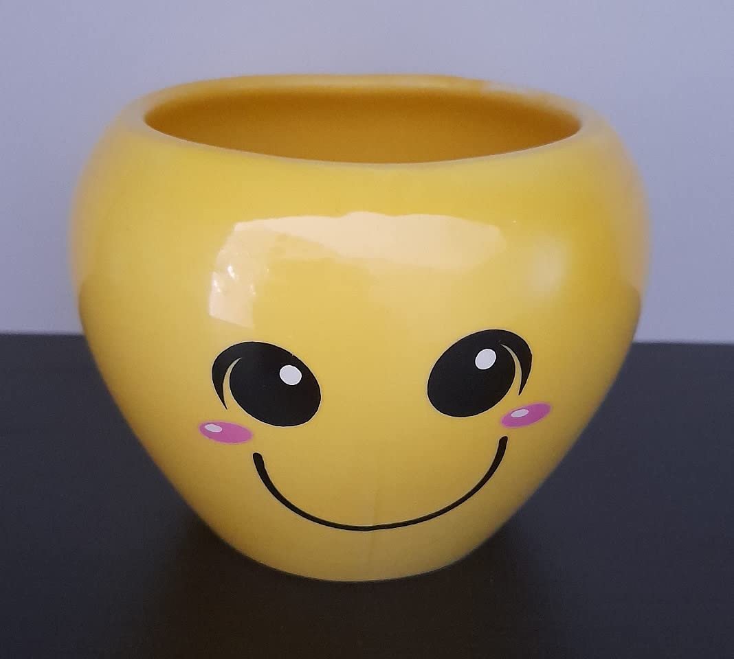 outdoors DDSS TT-278 Smiley/Emoji Ceramic Pot for Succulent/Herbs/Cactus for Office Home Size: H.8cm X L.10cm X TOP Dia. 7CM Shipment AS PER Emoji Stock Availability- Yellow (B0B37JNVJH) Amazon Price History, Amazon Price Tracker