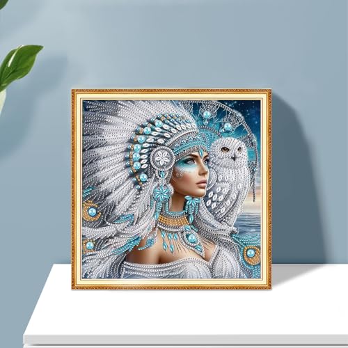 Image of AiYuanzsh 5D DIY Special-Shaped Diamond Painting Kit - Goddess with White Owl, 30x30cm Crystal Rhinestone Art for Home Wall Decor, Gifts for Women Adults Beginners