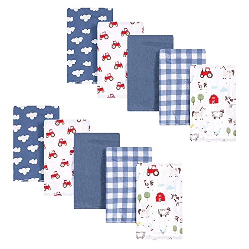 Image of Hudson Baby Unisex Baby Cotton Flannel Burp Cloths, Boy Farm Animals, One Size