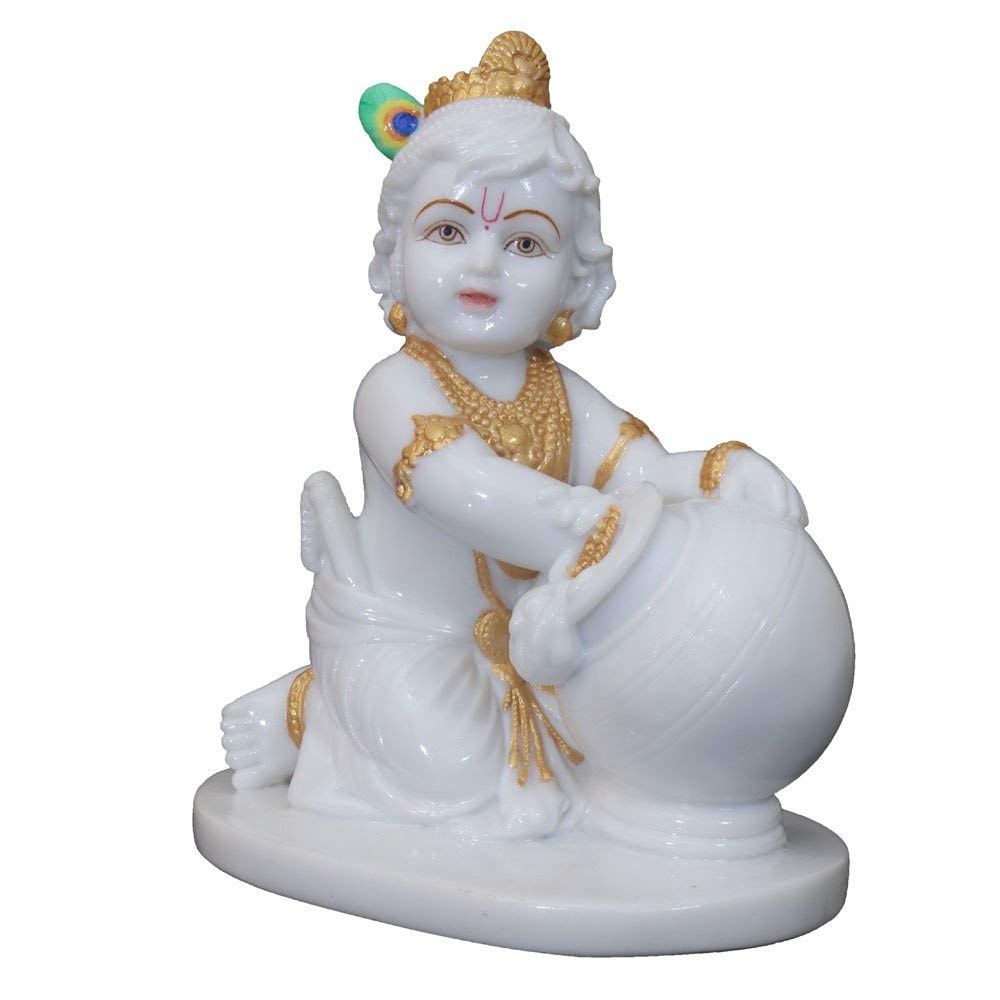 KRISHANA EXPORT STORE Krishna Laddu Gopal Marble Idols for Pooja & Home Decoration | Pure White Marble Krishna Statue for Temple, Religious Gift, and Spiritual Decor (White)