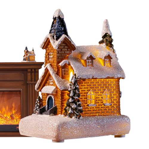 Teksome Casas de Pueblo Navideños - Casa cabaña navideña Brillante con Luces LED,Adornos de Regalos de Papá Noel, Escritorio Luminoso del Ornamento de la Res de la casa, Navidad