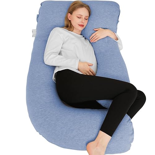 Chilling Home Pillow, U Shaped Pillows for Sleeping Full Body Pillow Must Have with Removable Cover, Blue-Jersey - Cooling Jersey-blue - 58 inch (Pack of 1)