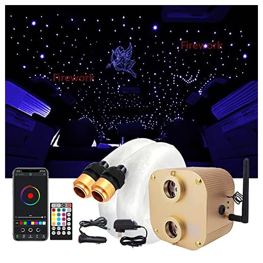 Starlight Headliner Kit, 1100pcs*0.75mm*13.1ft/4m Dual Port 20W Twinkle Fibre Optic Lights Star Ceiling Light, RGBW Sound Sensor Light Source Music+APP Control for Home & Car Ceiling Headliner Décor