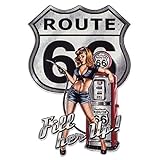 placa route 66 comprar  Placa Pared Adorno Decorativo Vintge Ruta 66 Chica Sexy Pin Up Gasolinera Metalico 65 cm