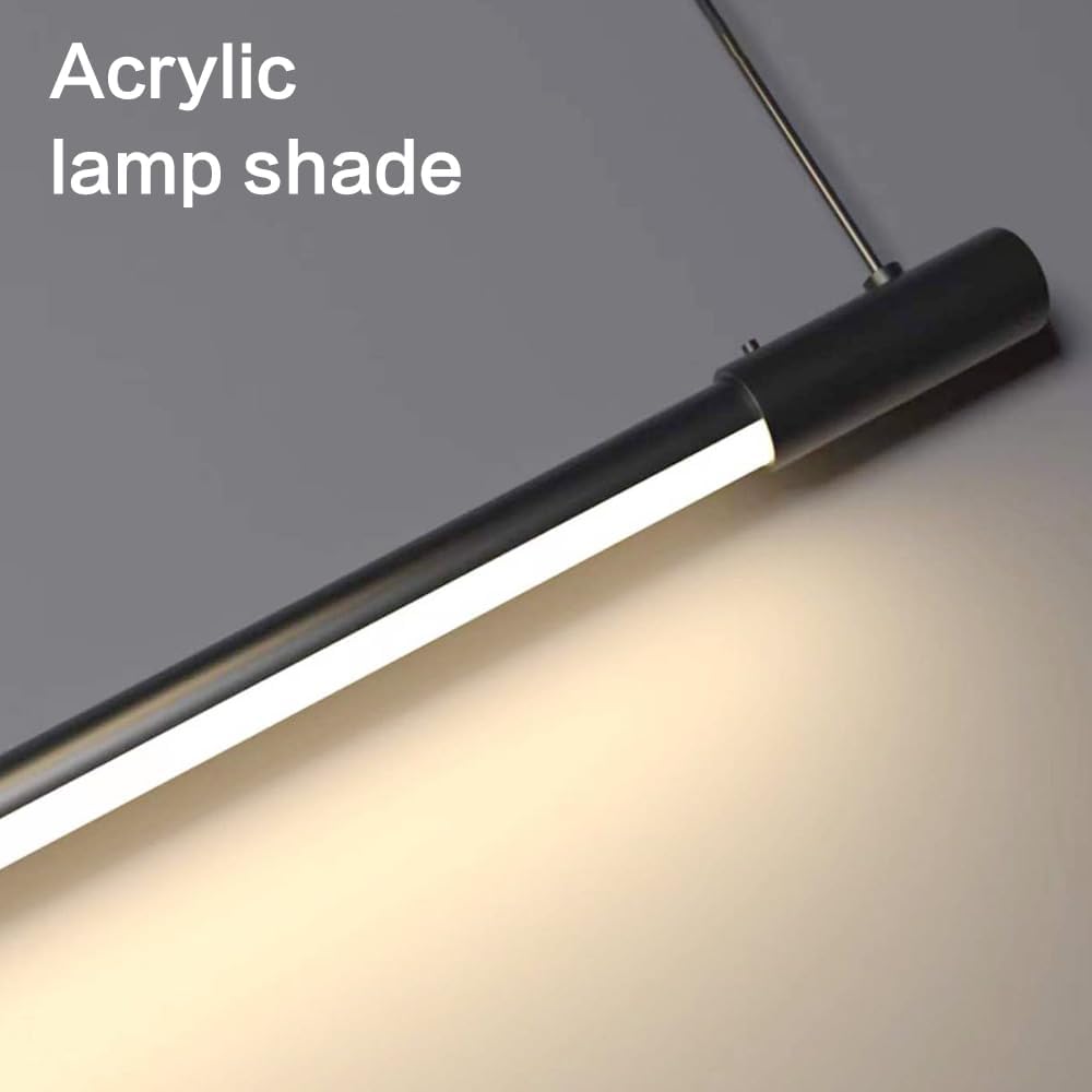 Led Linear Light, Modern Simple Hanging Lamp for Kitchen Island, Black Adjustable Lighting, Dining Room Bar Living Room Bedroom Bedside Hanging Ceiling Lights, 1-Pack/White Light/100Cm