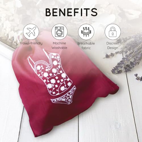 Image of Lingerie Bag for Travel Set of 3, Women Lingerie Bags with Drawstrings, Double-Layered Polyester Beach Bags for Swimwear, Underwear & Storage, 15x15 Inches (Burgundy-Crimson-Wine)