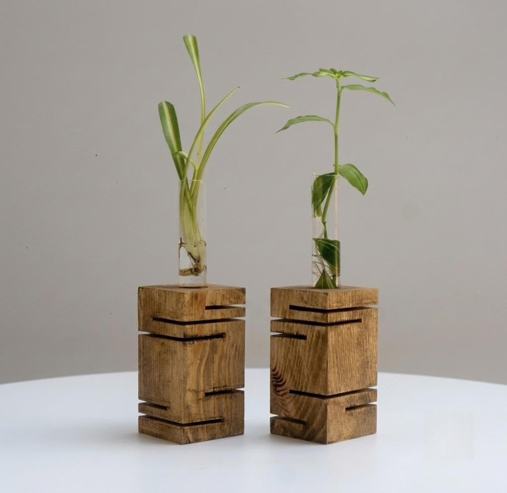 Solid Wood Propagation Station, Geometric Test Tube Holder, Modern Plant Decor (6x3x3 inch)-image-45