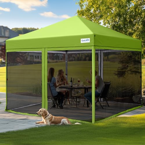 Quictent 10'x10’ Pop up Screened Canopy Tent with Mosquito Netting, Portable Easy up Outdoor Screen House Shelter for Patio, Camping and Picnic, Includes Wheeled Carry Bag Green 10'x10'