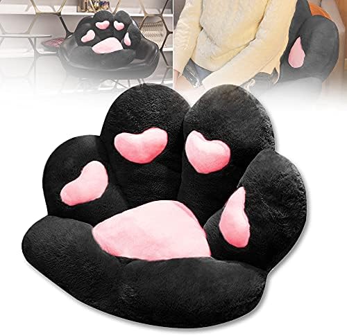 Firecos Cat Paw Cushion, Seat Cushion for Chair, Cushion Plush Cute Paw Shaped, Skin-Friendly Armchair Cushion Soft Warm Plush for Dining Room Bedroom Office 70X60cm (Black)