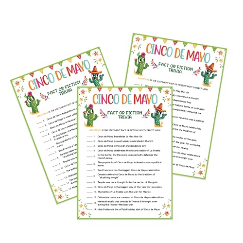 UHADRE Cinco de Mayo Party Game-30 Game Cards, Fact or Fiction Trivia Game