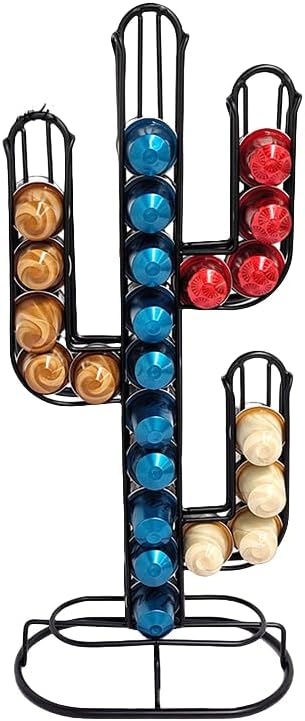 Shaped Coffee Pod Holder, Holds 48 Capsules - Black Iron Storage Stand Organizer for Home Kitchen & Cafe Reception | Exquisite Decor Gift for Coffee Lovers (Black)