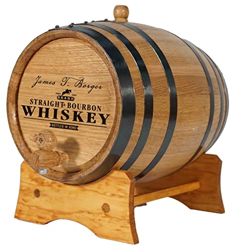 Personalized American White Oak 10 Liter Barrel with Stand, Bung, and Spigot - For The Home Brewer, Distiller, Wine Maker and Cocktail Aging Bartender (B359)
