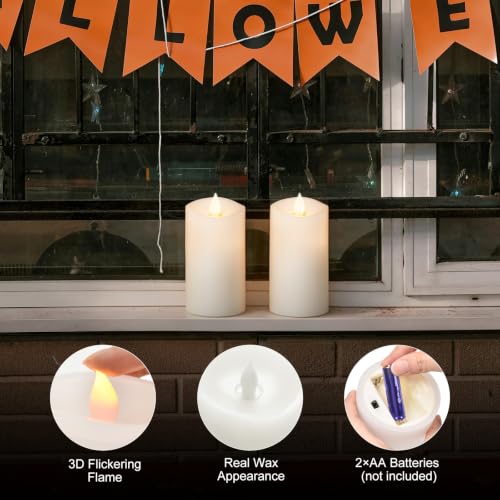 Image of 2PCS, 3 x 6 inches Flameless Candle with Remote Control, 3D Flickering Wick, Real Wax, Battery Candles,with Timer,Battery Powered Candles,for Holiday Home Decor,White