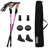 DABADA（ダバダ） SG承認品 軽量アルミ製 トレッキングポール 2本セット Amazon限定キット付 アンチショック機能付 【軽量220g コンパクト最少56.5cm】 (アルミピンク)