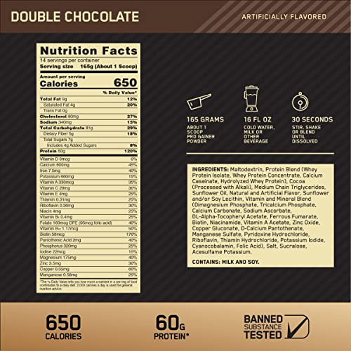 image for Optimum Nutrition GS Pro Gainer Weight Gainer Protein Powder, Double C