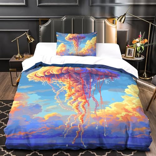 Housse de couette méduses 135x200cm en microfibre avec taie d'oreiller - 4