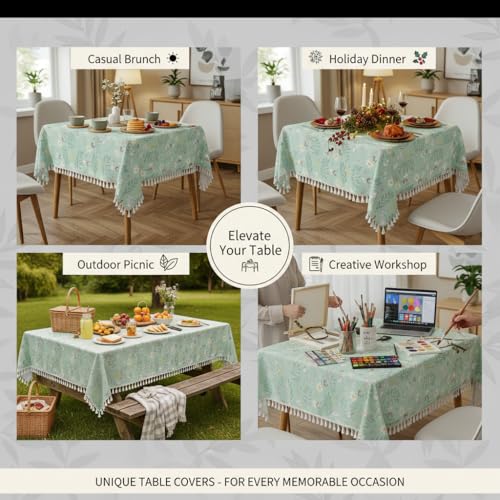 Image of RRC Microfiber Cotton Table Cloth Pack of 2 for 4 Seater Dining Table, 45 x 60 Inch Rectangular Printed Table Cover with Tassels, Washable, Durable & Fade Resistant