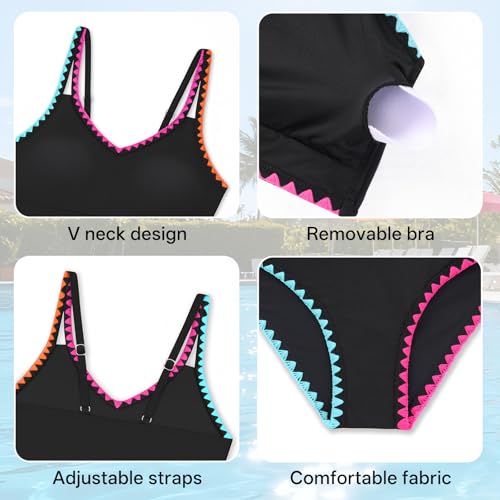 Image of Weixinbuy Girls Swimsuit Color Block Bathing Suit Adjustable Strap Two Pieces Bikini Swimsuits Beach Swimwear for Girls 9-16Y