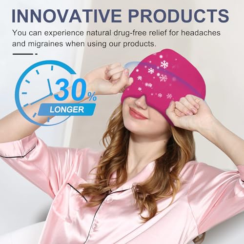 Image of EXQUISLIFE Migraine Headache Relief Cap, Gel Ice Head Wrap, Hot and Cold Therapy, Headache Eyes Mask for Sinus, Puffy Eyes, Tension and Stress Relief (Hot Pink)