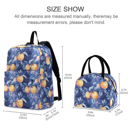 Backpack Lunch Box Set Large Capacity Travel Backpacks and Insulated Lunch Bag for Commute Hiking Picnic Peach Watercolor Print2