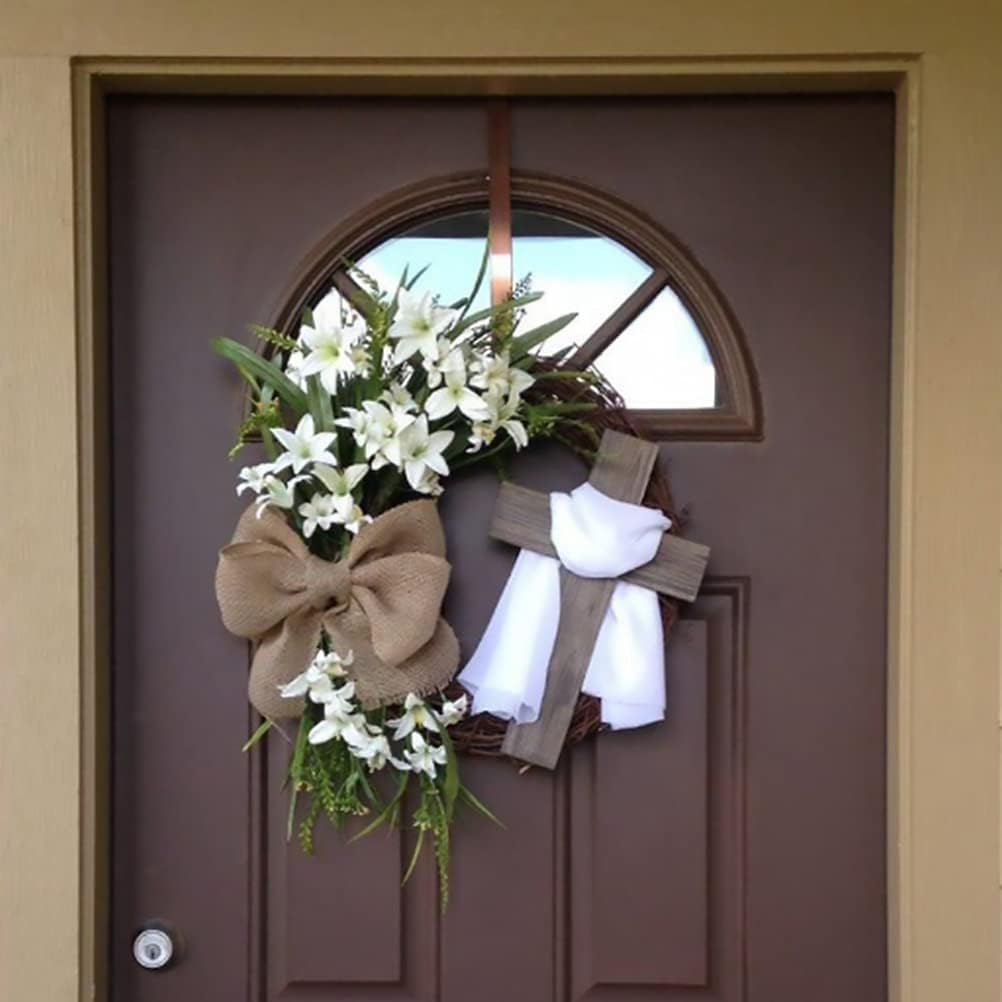 LUOZZY Easter Wreath Artificial Easter Lily Cross Wreath Hanging Decor Wedding Flower Wreath for Front Door