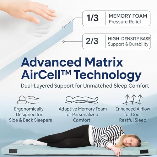 Hazli Matrix Comfort-Cell Memory Foam Camping Mattress Pad - Portable Foam Sleeping Pad for Camping - Roll up Sleeping Mat for Adults - Floor Mattress Guest Floor Bed for Sleepover, Car SUV Cot