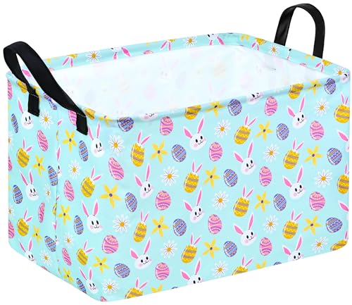 Image of Rectangle Gift Storage Basket Home Shelf Storage Basket Organizer Box Clothes Laundry Hamper Nursery Basket Laundry Basket with Handles (blue rabbit)
