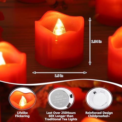 Image of Topstone Red Remote Control Flameless Tealight Candles,CR2450 Battery Powered Votive Candles with Timer,Electric Fake Candle for Home, Christmas Decoration,Pack of 12