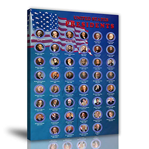 HLLNWB USA Präsidenten Portrait Poster Schule Klassenzimmer Wanddekoration Lernen Geschichte Flagge Poster (Rahmen 40,6 x 61 cm)