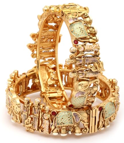 Image of Shining Diva Fashion 18k Gold Plated Meenakari Ram Parivar Bangles for Women | Set of 2 Bangles Set | Stylish Traditional Kada Bangles | Just Like Real Gold Jewellery