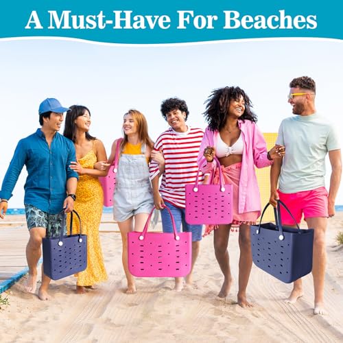 Medium Rubber Beach Bag for Men & Women, Travel Tote Bag for the Beach Boat Pool (Rose Pink)4