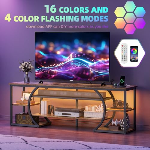 DWVO TV Stands for Living Room, LED Entertainment Center with Storage, TV Stand for 70 inch TV,TV Console Cabinet with Power Outlets, Rustic Brown