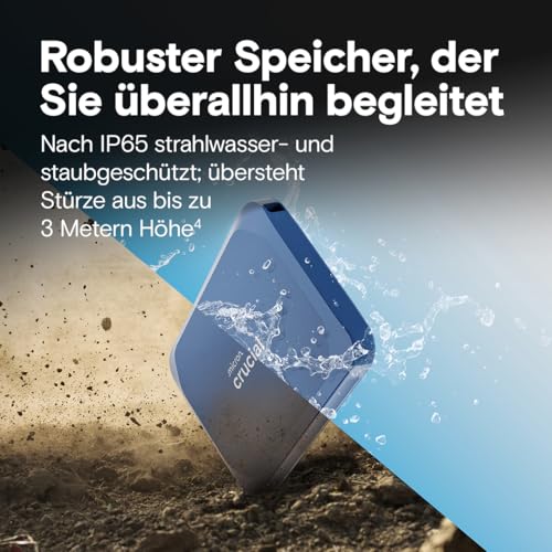 Crucial X10 8TB Externe SSD Festplatte, bis zu 2.100MB/s, USB-C 3.2 Gen2, IP65 Wasser- und Staubgeschützt, Portable SSD für Mac, PC, Smartphone und Spielkonsole, Blau matt - CT8000X10SSD9-02 – Bild 5